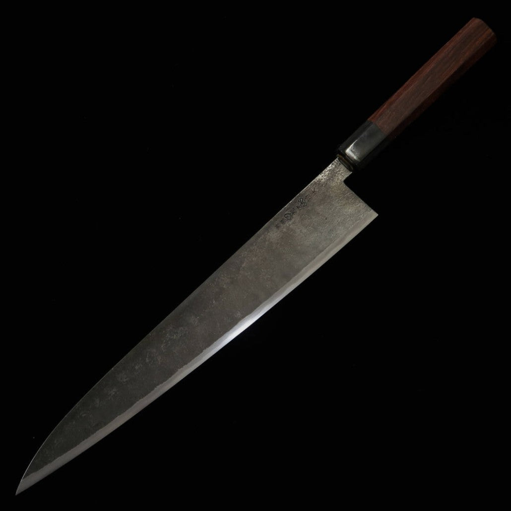 武田刃物TAKEDA　備中手打ち鍛冶　筋引・両刃柳刃　特大　日立青紙スーパー鋼（270mm）