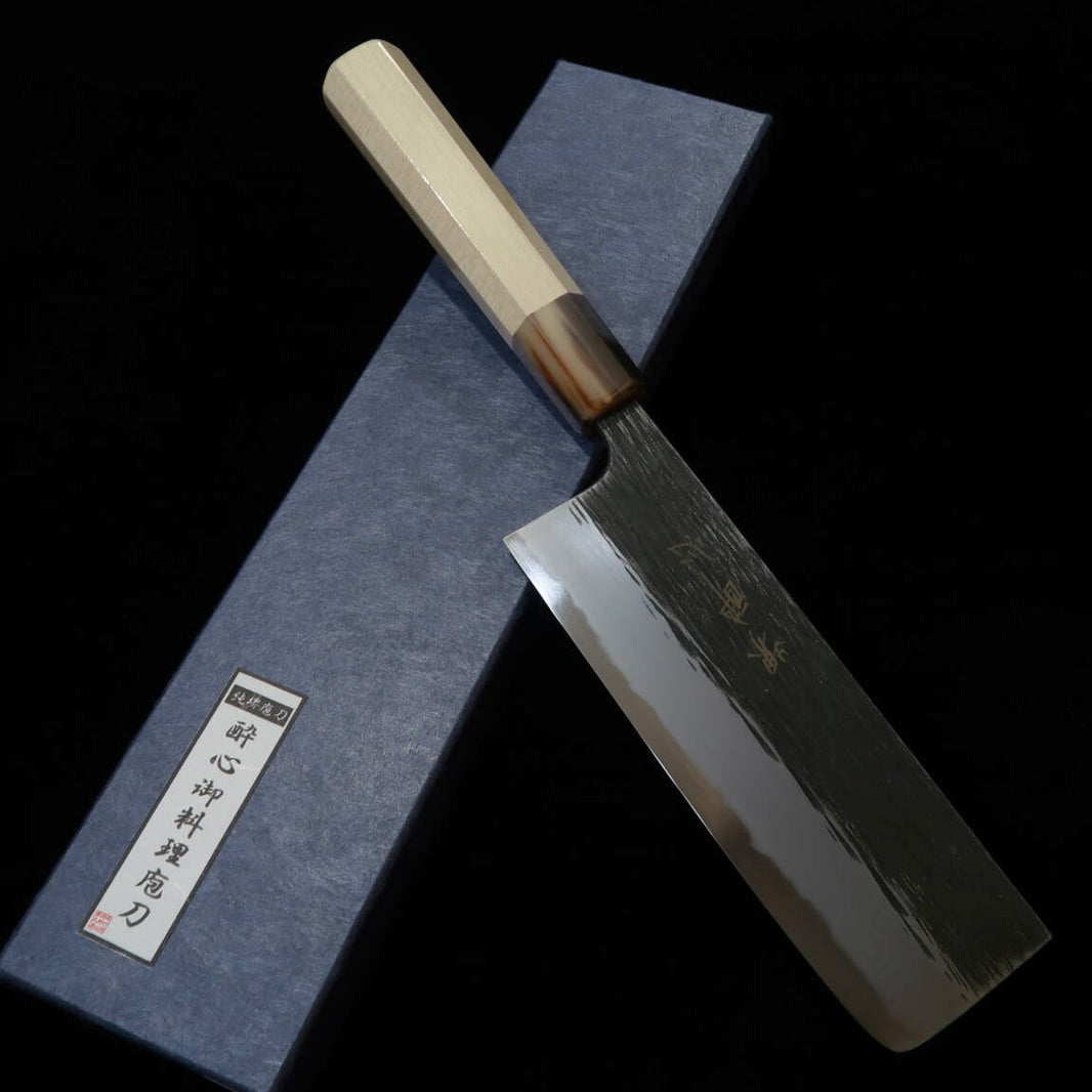 酔心 SUISIN 富樫Black 富樫憲治作 黒鍛造 白紙二号 菜切 朴八角柄 (165mm)