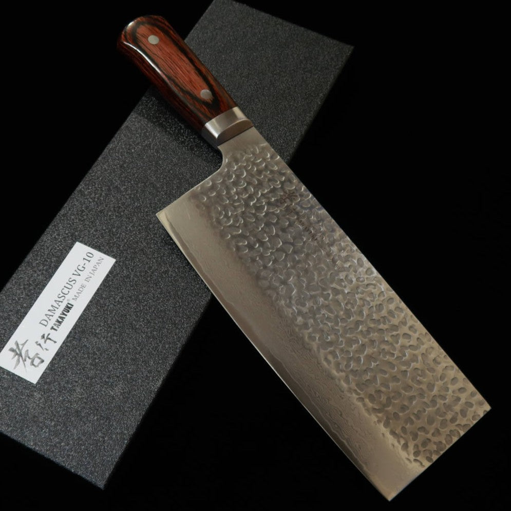 Sakai Takayuki Chinese Knife, VG-10 Damascus 33-Layer Hammered Edge (195mm)