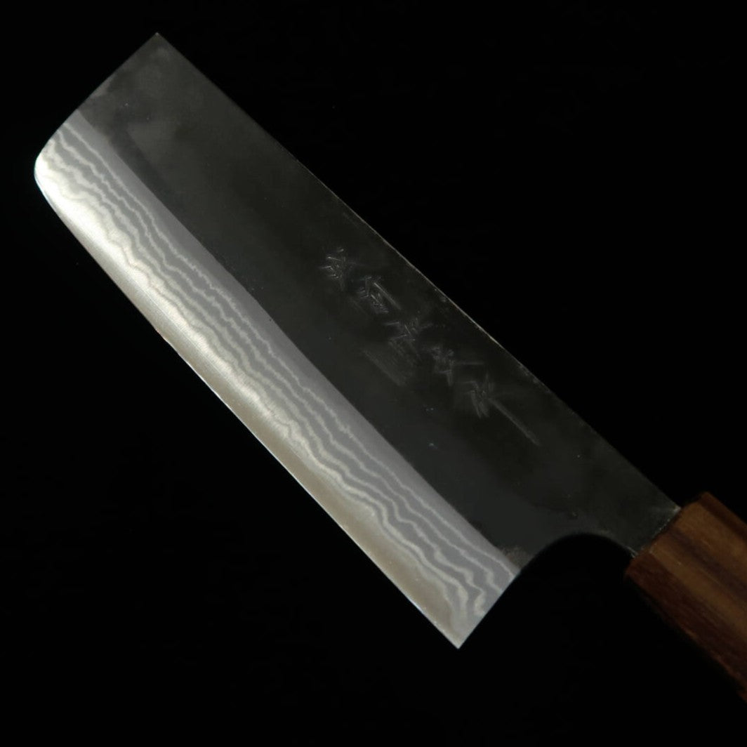 Kamo Hamono Nakiri Aogami finition noire Damas, manche octogonal en cerisier (165 mm)