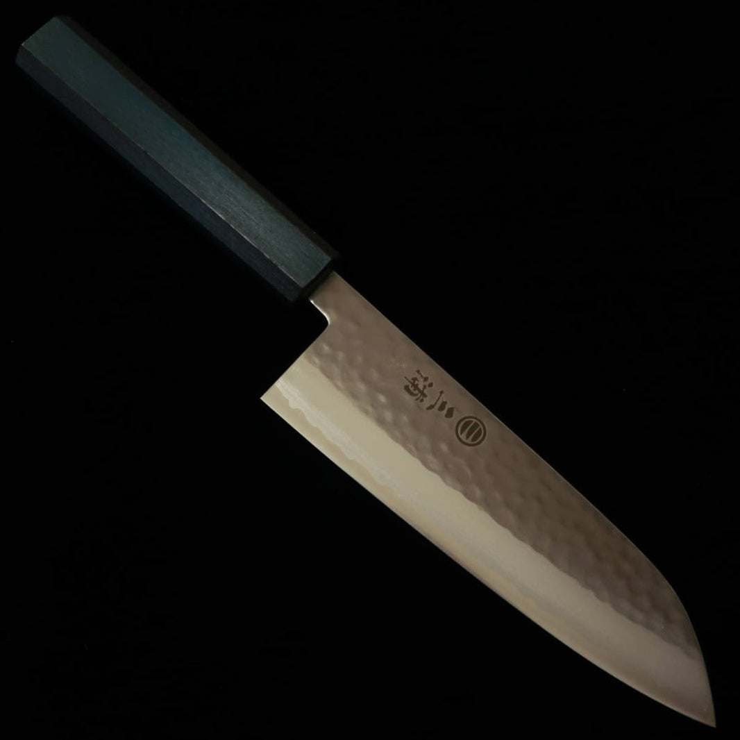 MIURA Santoku VG10 Damasco martillado Hanagasumi mango índigo (165 mm)