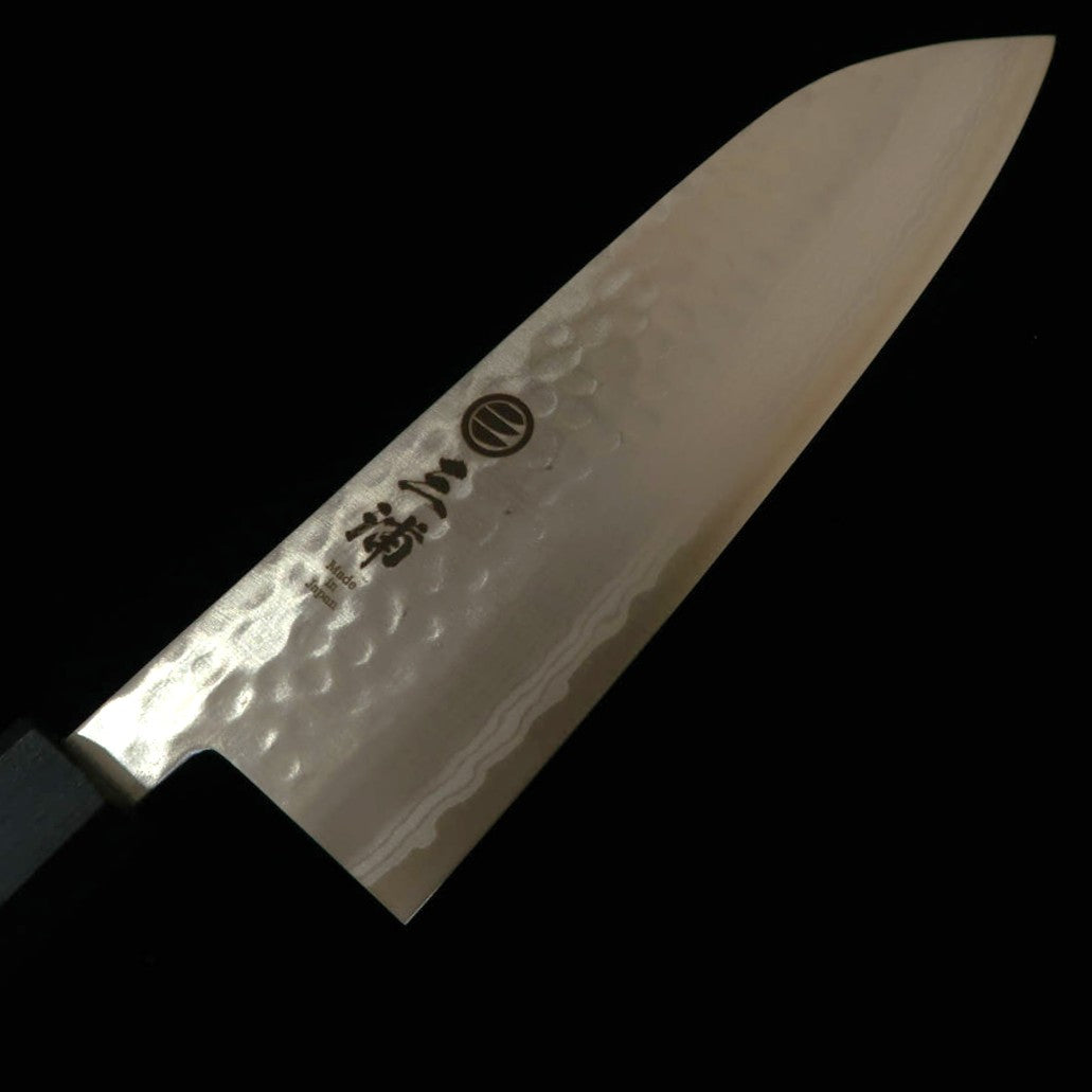 三浦MIURA 三徳 VG10 鎚目ダマスカス 花霞 藍柄（165mm）