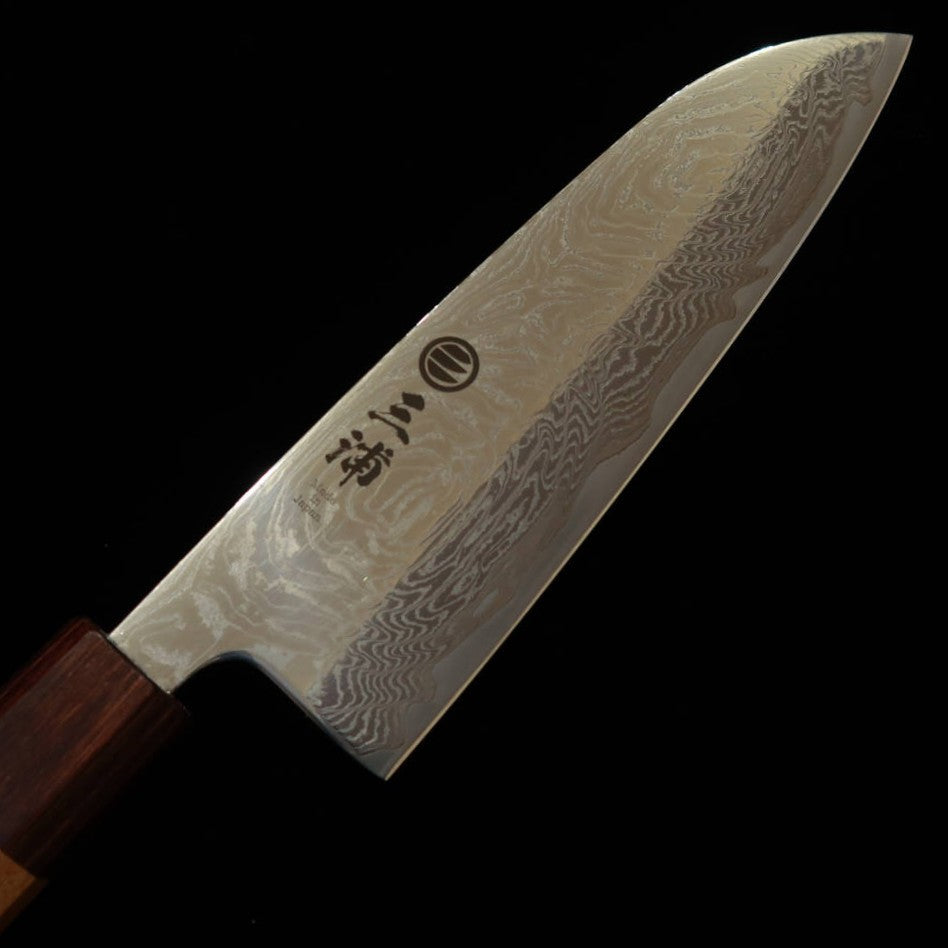 三浦MIURA 三徳 渦波 ニッケルダマスカス 欅八角柄（165mm）
