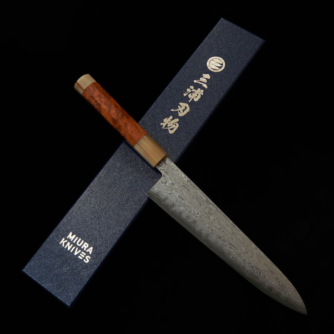 三浦佩MIURA Obidama 牛刀 銀紙三号 ダマスカス ブビンガハンドル（240mm）