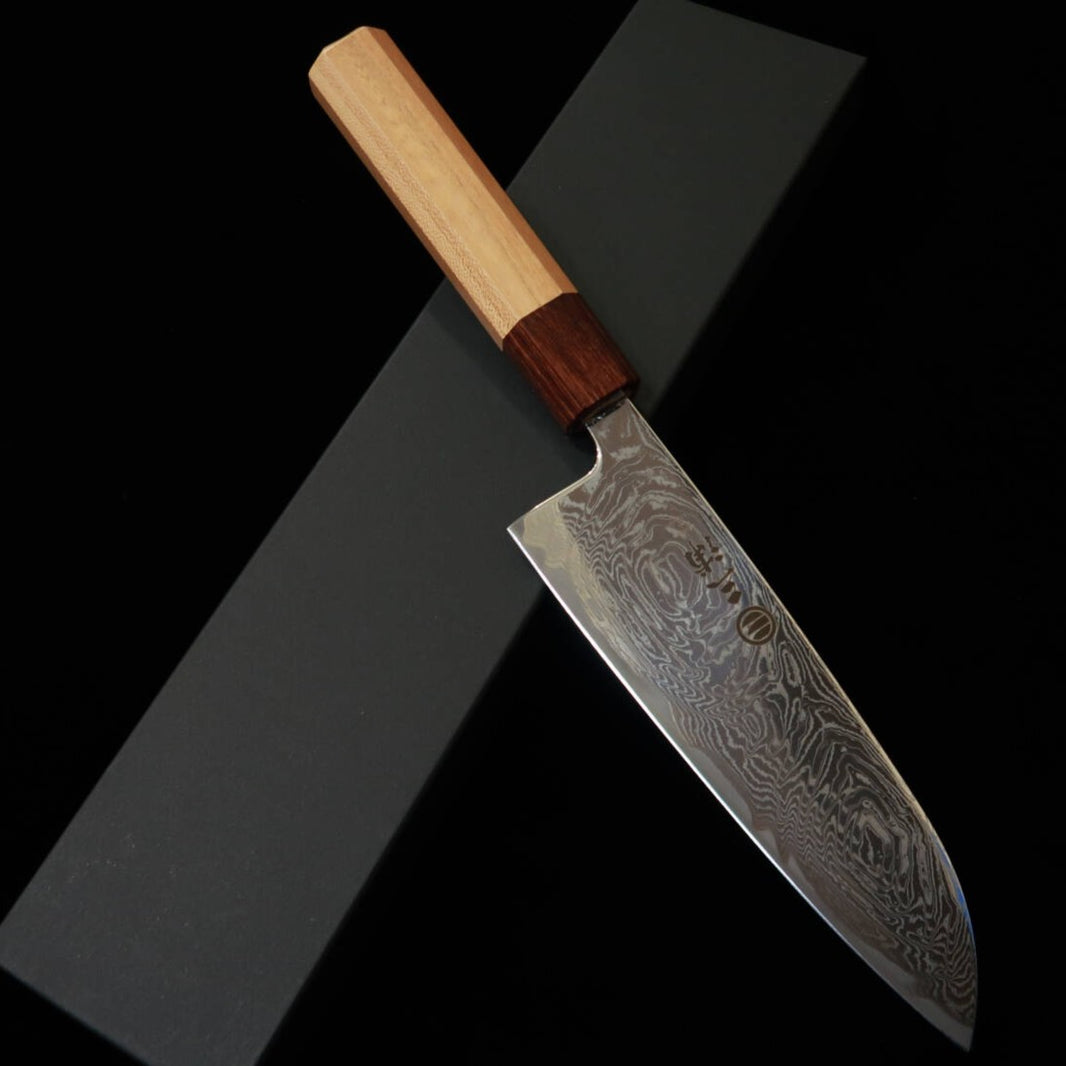MIURA Santoku Uzu-nami Damasco de níquel mango octogonal de keyaki (165 mm)