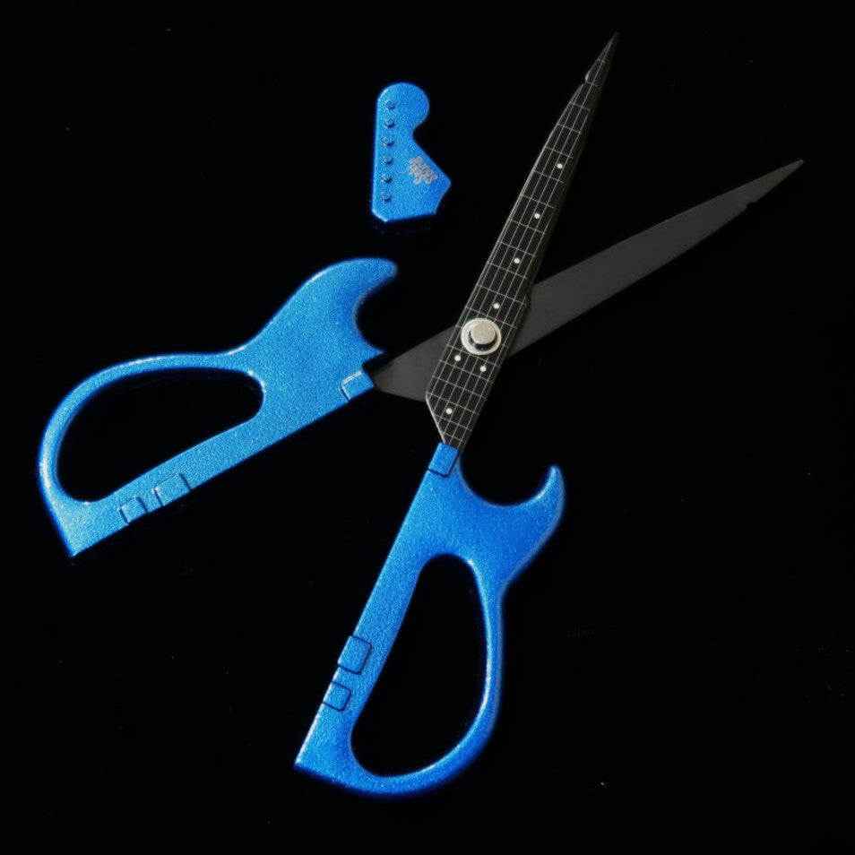 Nikken Cutlery Guitar Scissors with Stand, Metallic Blue