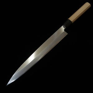 MIURA Yanagiba papier argent n°3 pour gaucher, finition Kasumi, manche octogonal en bois de magnolia et corne de buffle (210-300 mm)