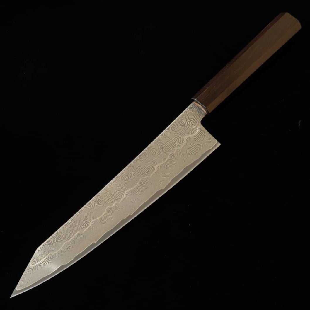 初心 HATSUKOKORO 切付牛刀 銀紙三号 ダマスカス 黒檀一体型柄 (210mm)
