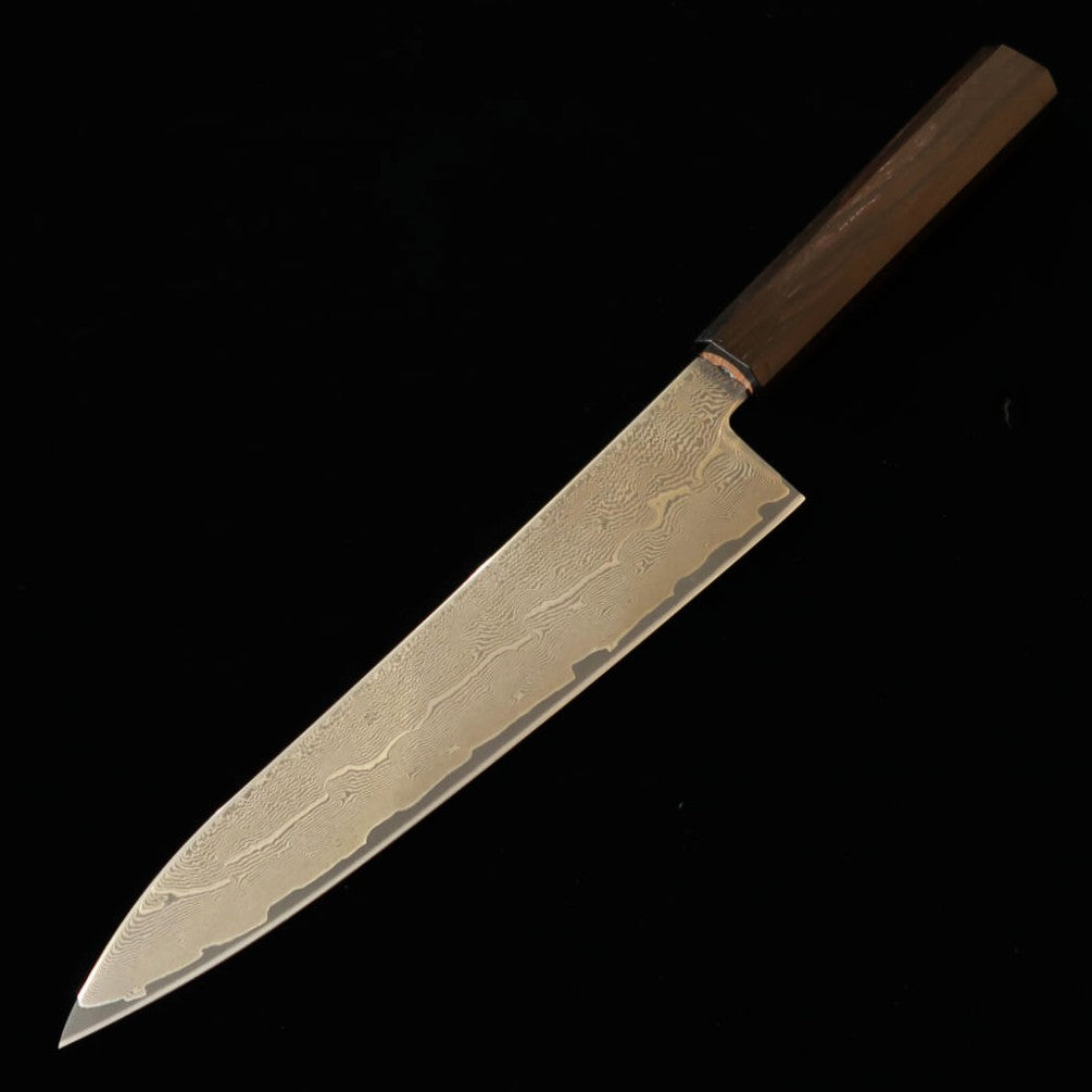 初心 HATSUKOKORO 牛刀 銀紙三号 ダマスカス 黒檀一体型柄 (210mm)