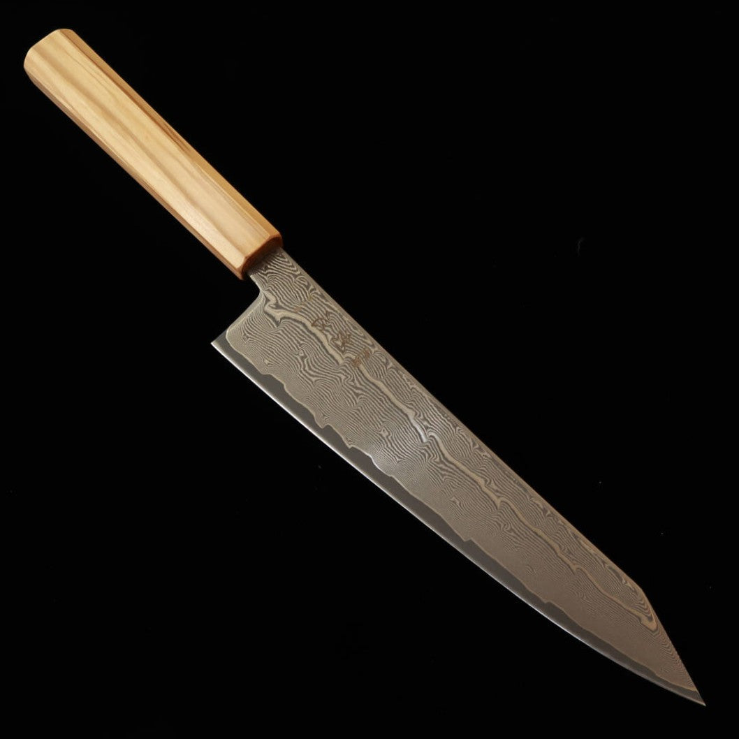 Hatsukokoro Kiritsuke Gyuto Gingami No.3 Damascus Olive Octagonal Handle (210mm)
