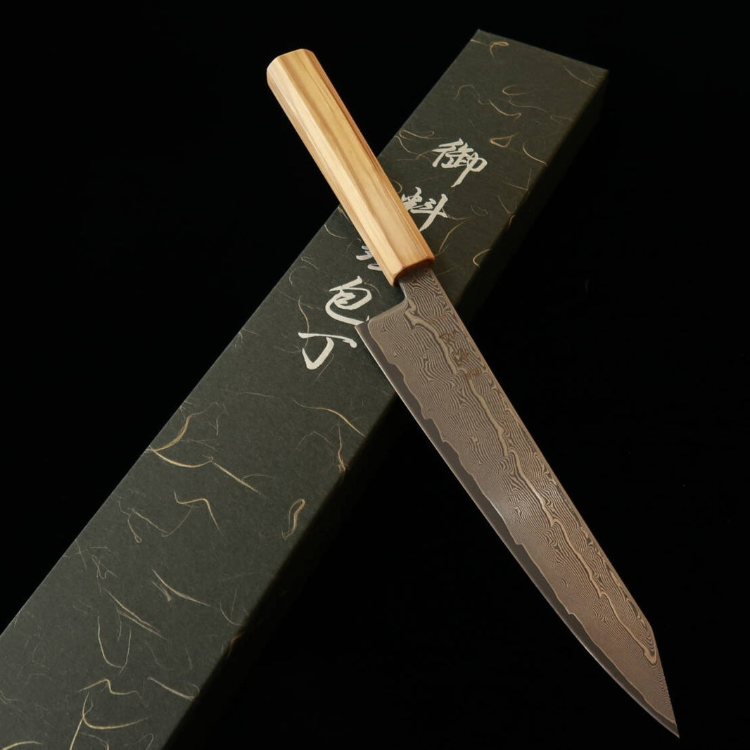 Hatsukokoro Kiritsuke Gyuto Gingami No.3 Damascus Olive Octagonal Handle (210mm)