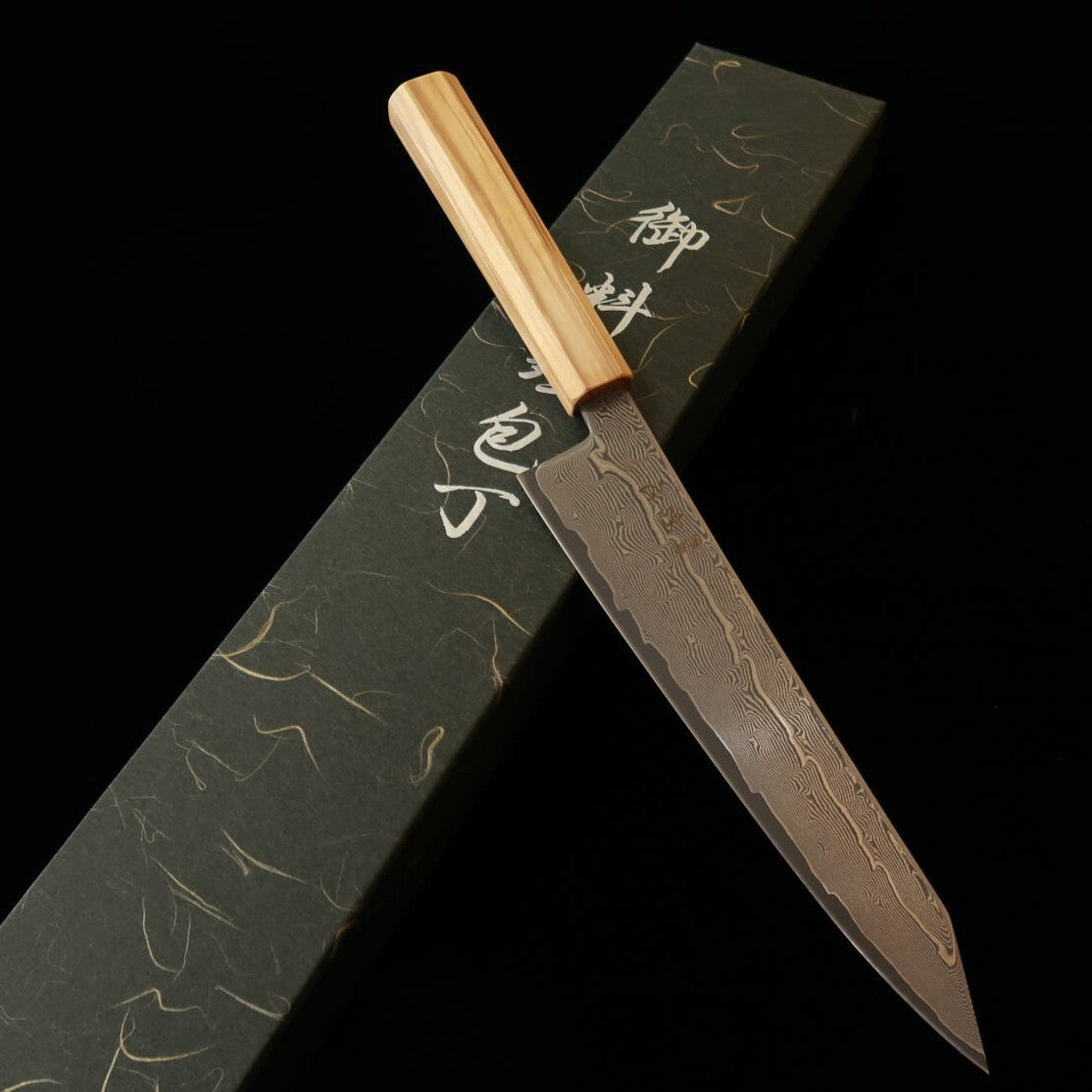 Hatsukokoro Kiritsuke Gyuto Gingami No.3 Damascus Olive Octagonal Handle (210mm)
