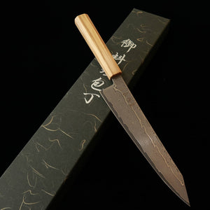 初心 HATSUKOKORO 切付牛刀 銀紙三号 ダマスカス オリーブ八角柄 (210mm)