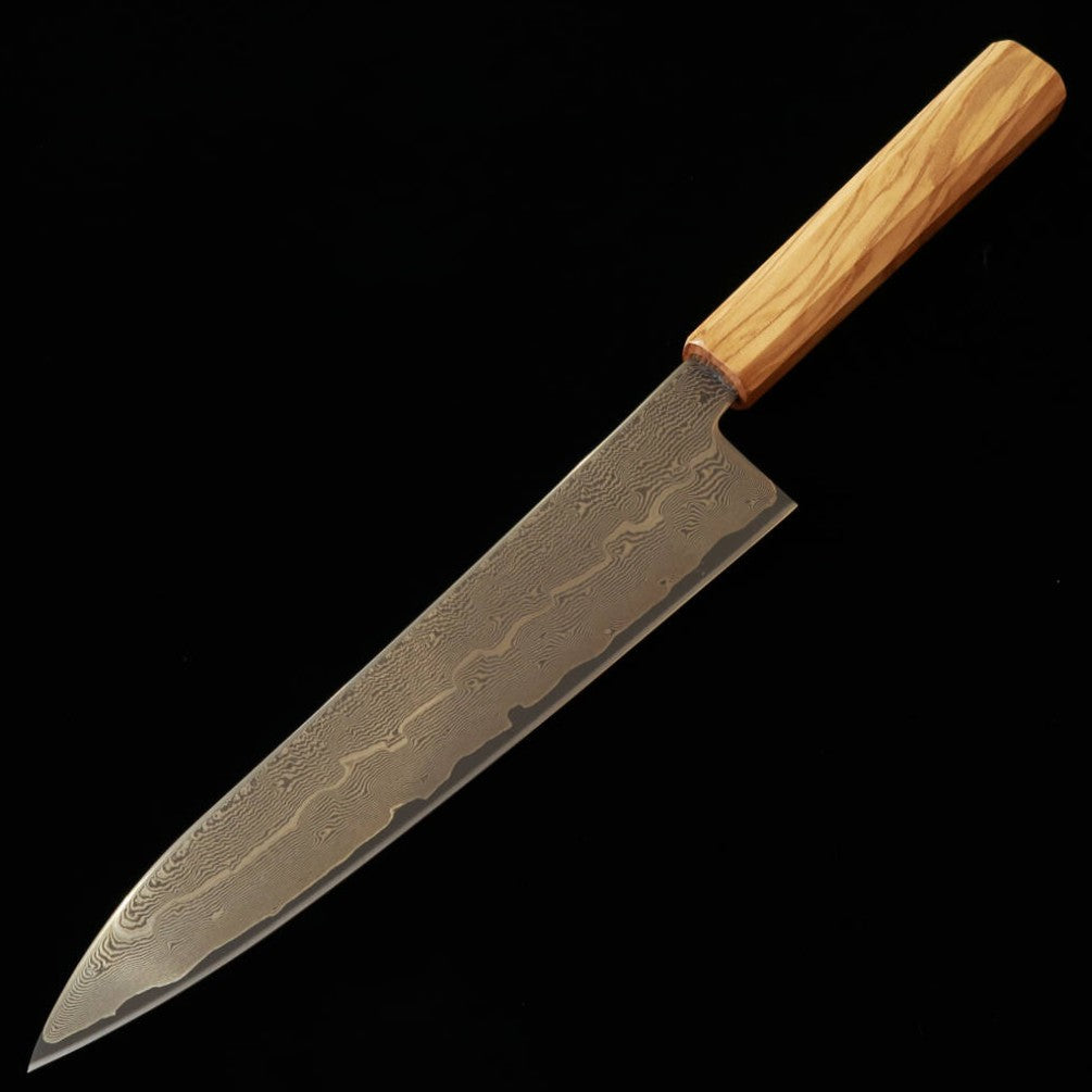 Hatsukokoro Gyuto Ginga 3 Damascus Olive Octagonal Handle (210mm)
