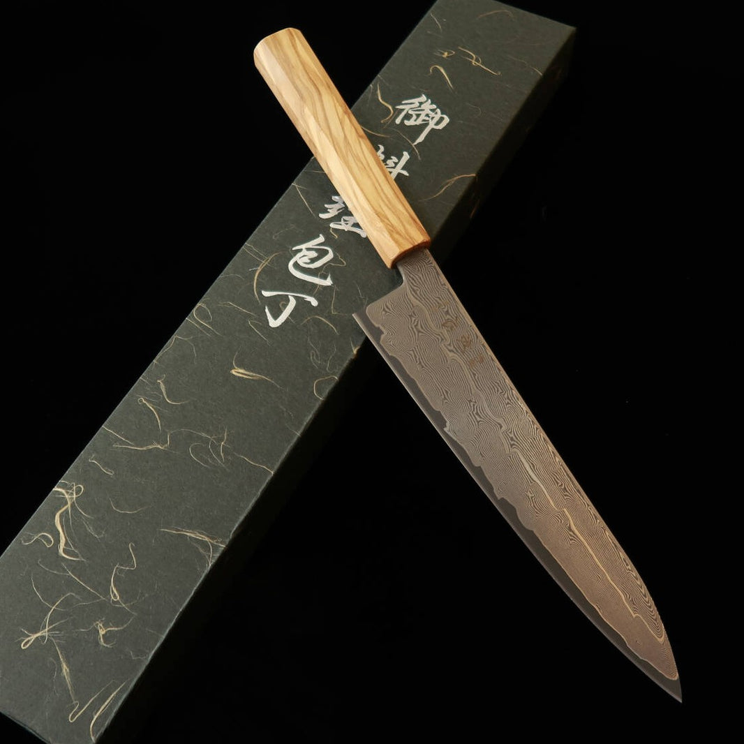 Hatsukokoro Gyuto Ginga 3 Damascus Olive Octagonal Handle (210mm)