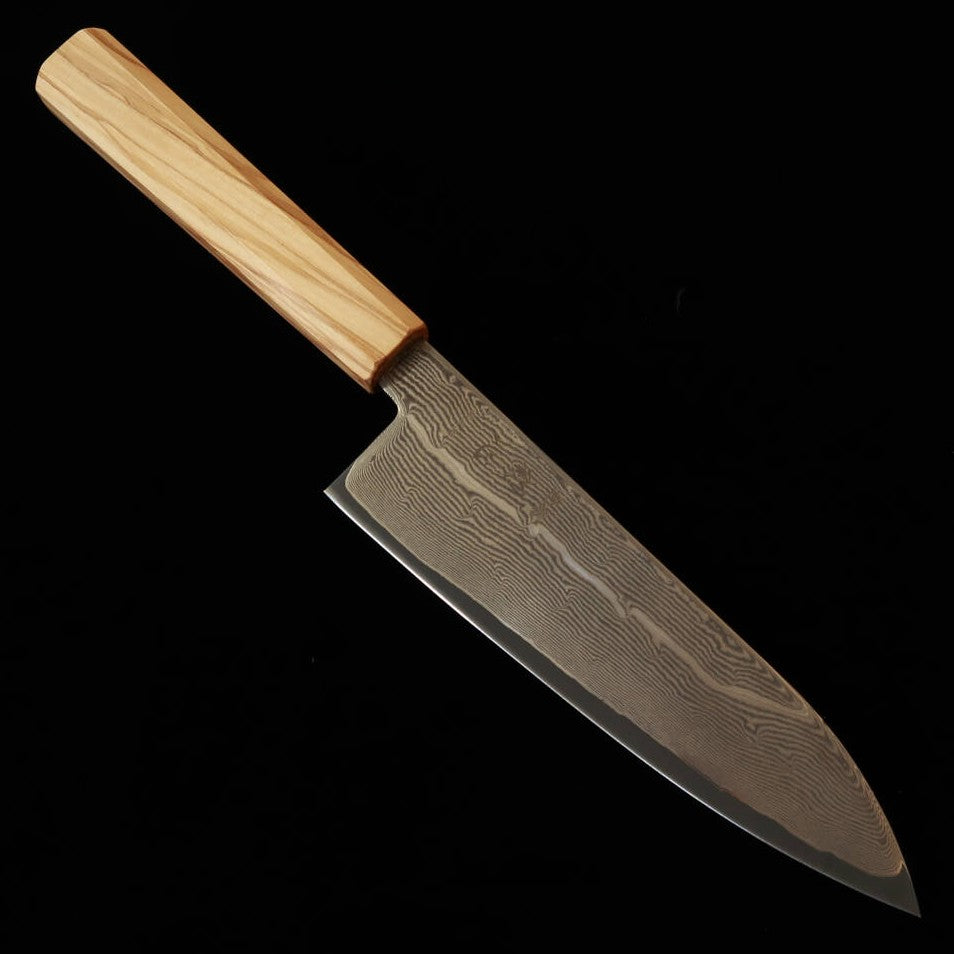 初心 HATSUKOKORO 三徳 銀紙三号 ダマスカス オリーブ八角柄 (170mm)