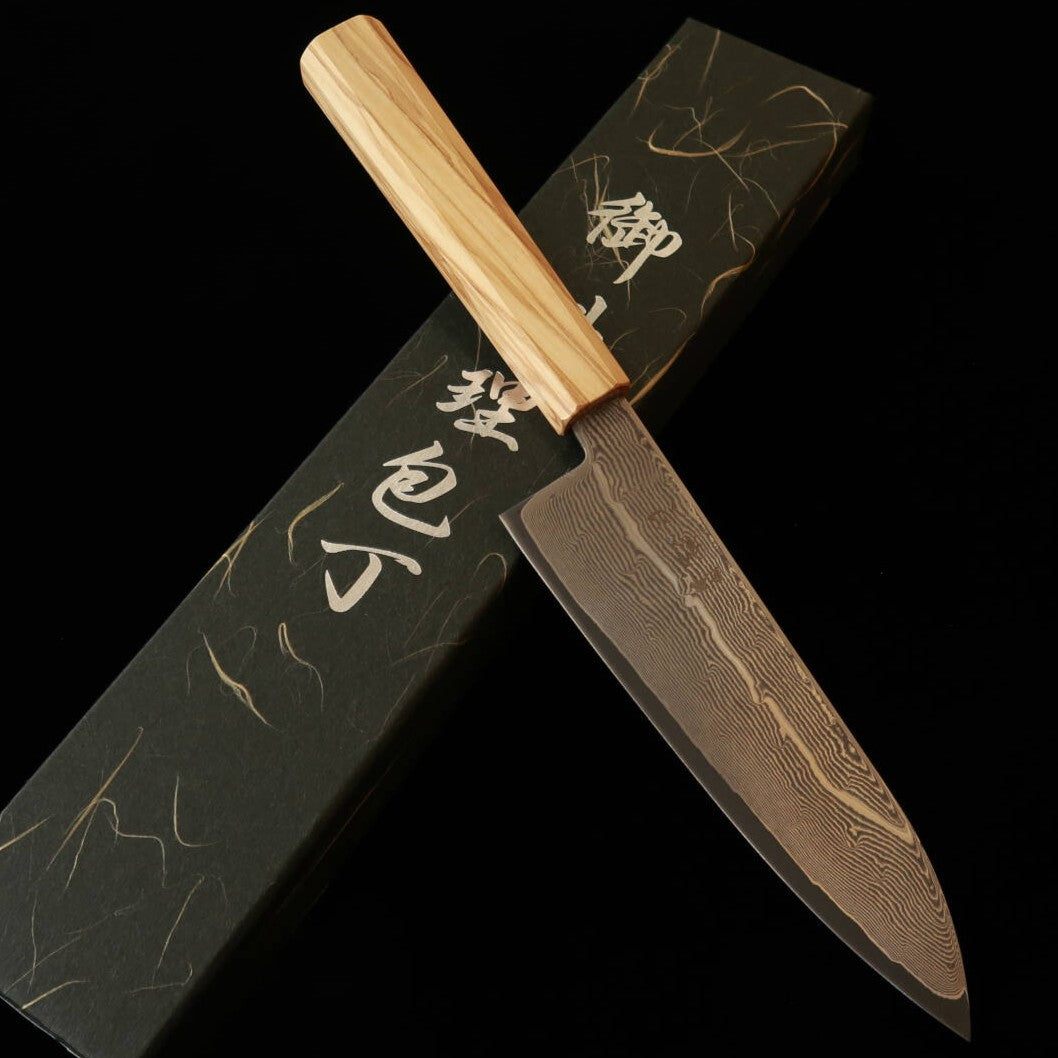 初心 HATSUKOKORO 三徳 銀紙三号 ダマスカス オリーブ八角柄 (170mm)