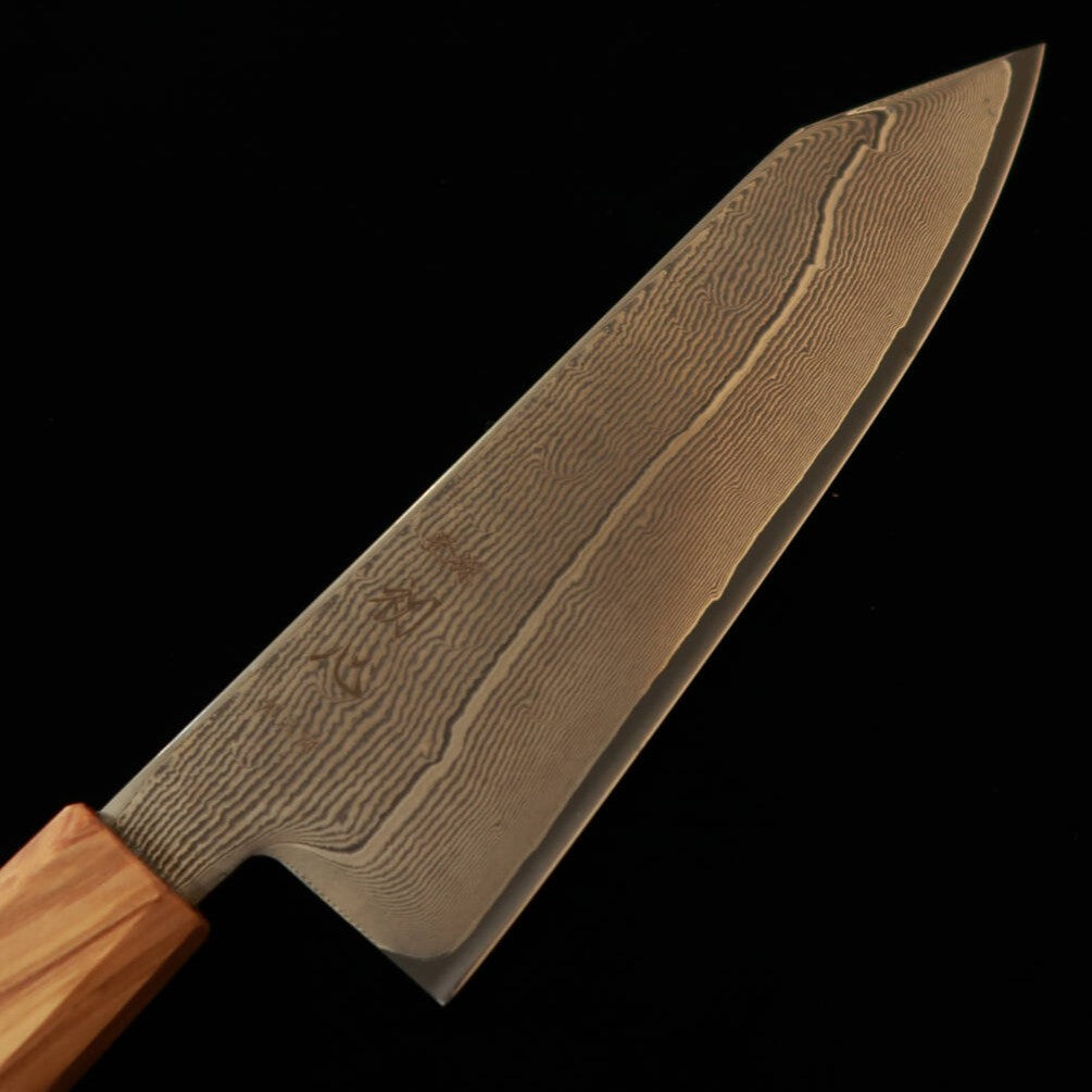 初心 HATSUKOKORO 切付三徳 銀紙三号 ダマスカス オリーブ八角柄 (170mm)