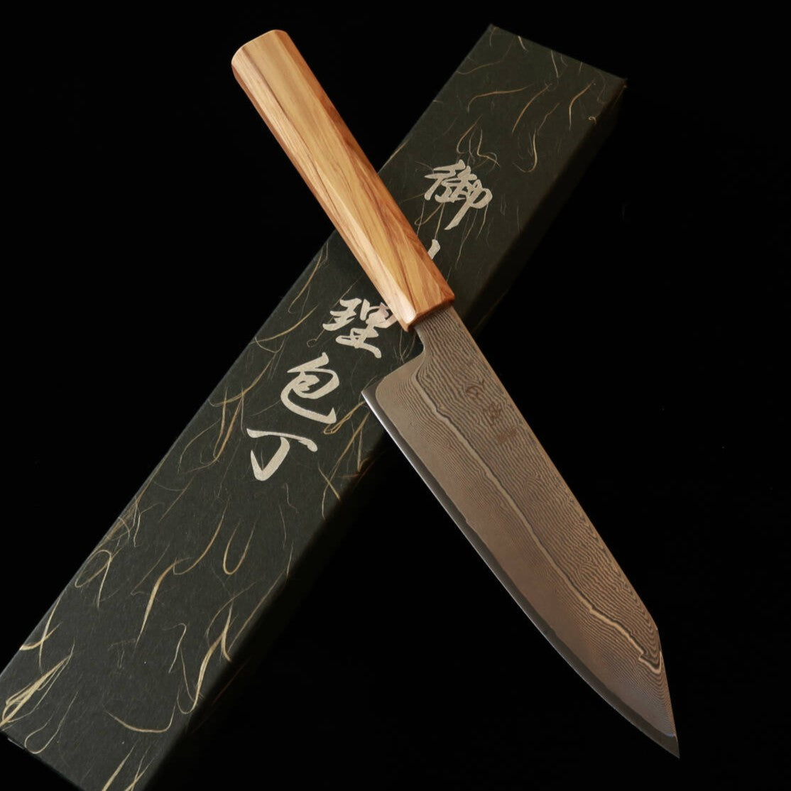 初心 HATSUKOKORO 切付三徳 銀紙三号 ダマスカス オリーブ八角柄 (170mm)