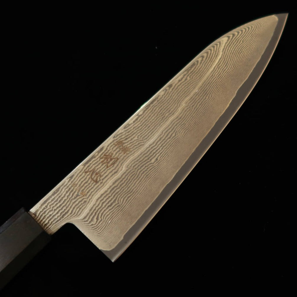 HATSUKOKORO « Hatsukokoro » santoku Ginsan n°3 damas, manche monobloc en ébène (170 mm)