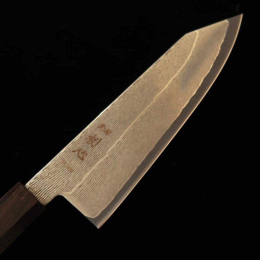 HATSUKOKORO couteau santoku kiritsuke Gin-san n°3 damas manche ébène monobloc (170 mm)