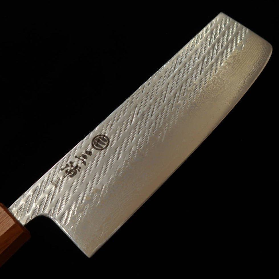 Miura Nakiri AUS10 Rope Pattern Damascus Oak Octagonal Handle (165mm)