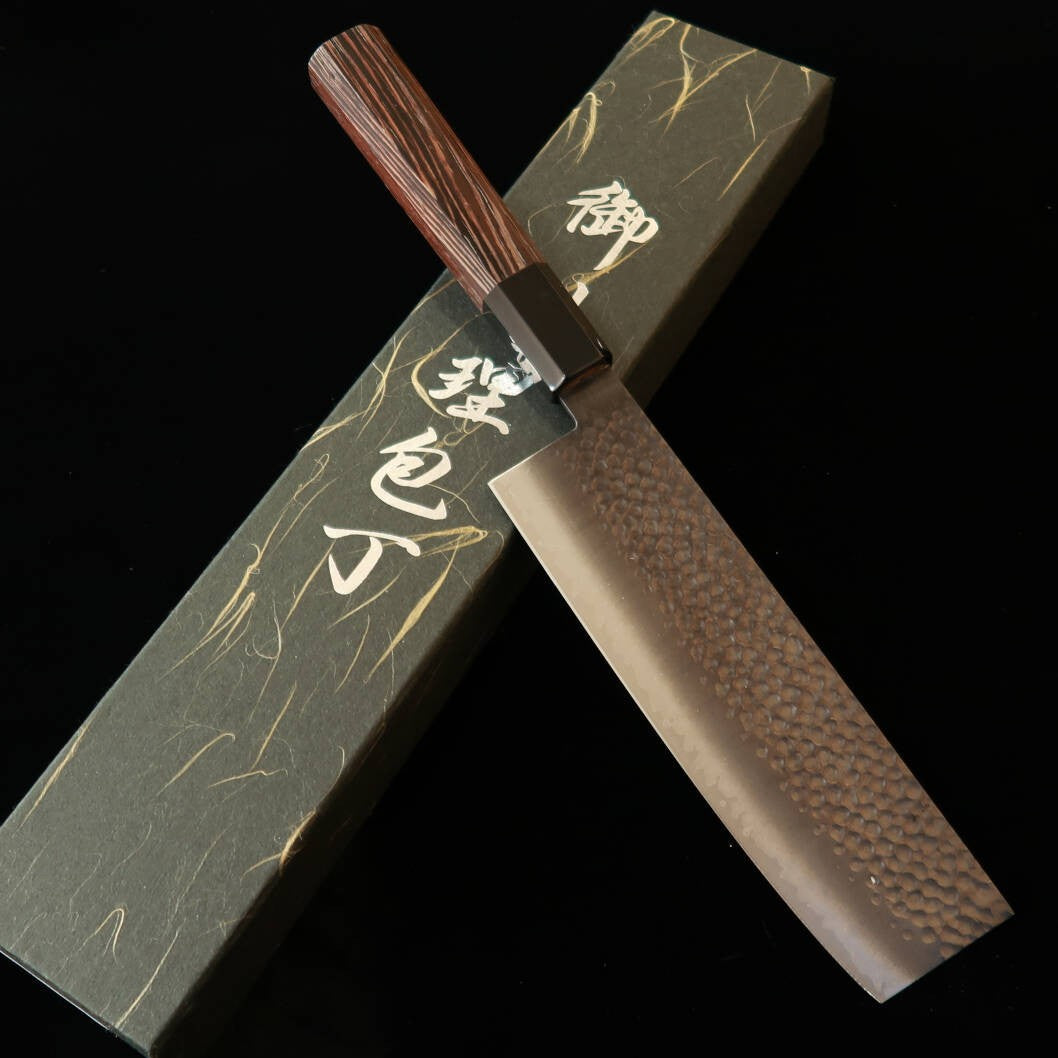 三浦 Miura 菜切 VG10 黒染 槌目ダマスカス ウェンジ八角柄（170mm）