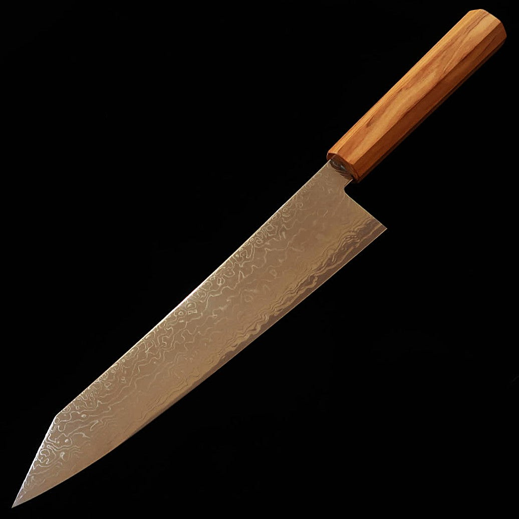 初心 HATSUKOKORO 流氷 切付牛刀 SG2 ダマスカス 磨き オリーブ一体柄（210/240mm）