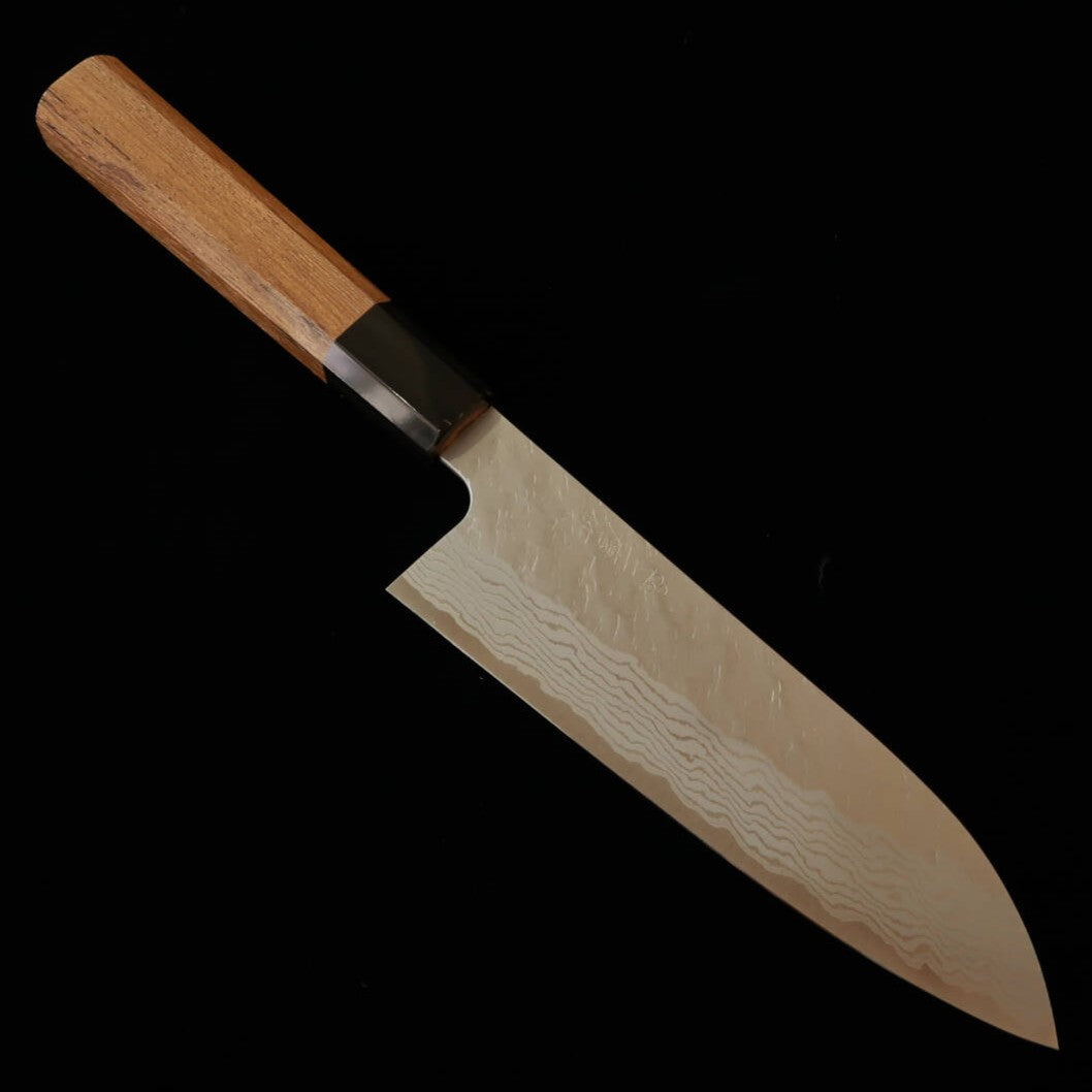 NIGARA Cutlery VG10 Damasco martelado Santoku Cabo de teca (180 mm)