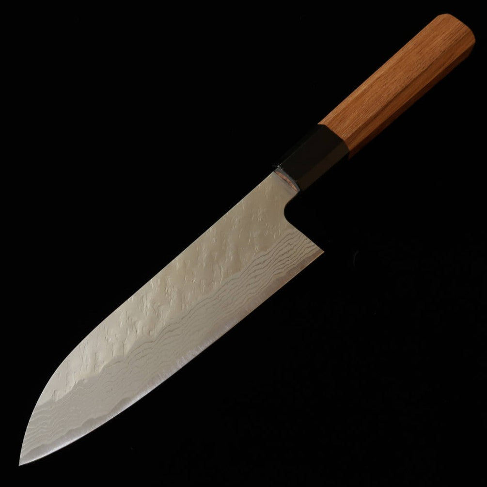 二唐刃物鍛造所 NIGARA VG10 槌目ダマスカス 三徳 チーク柄 (180mm
