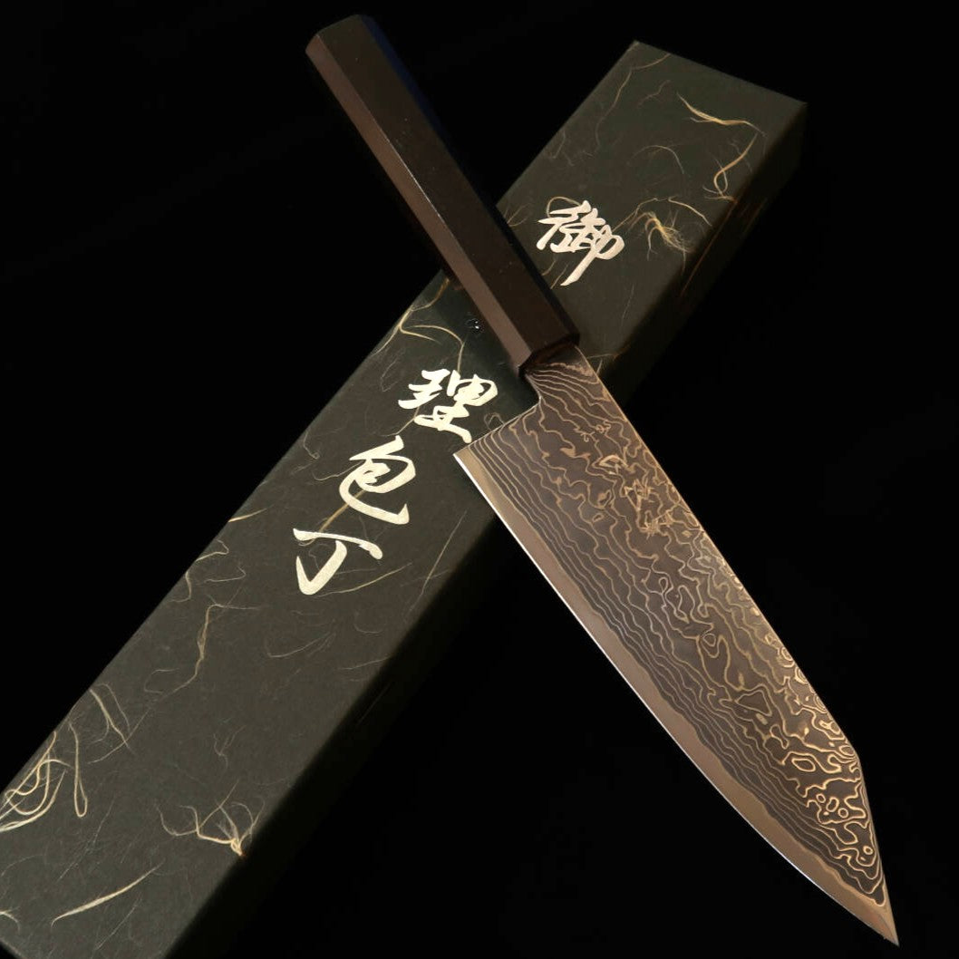 初心 HATSUKOKORO 流氷 文化 SG2 ダマスカス 磨き 黒檀一体柄（180mm）