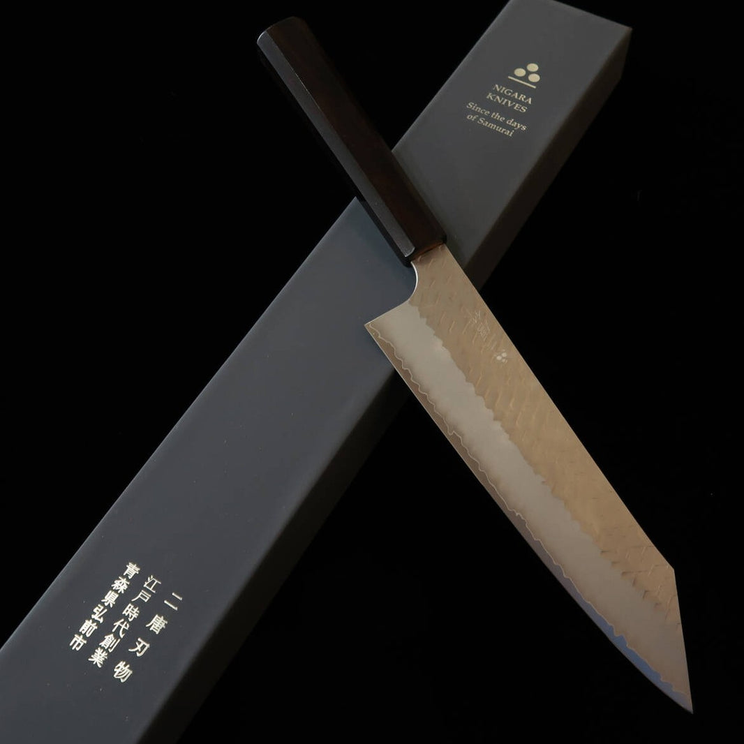 NIGARA Hamono SG2 Polished Tsuchime Kiritsuke Gyuto with Integrated Ebony Handle (210mm)