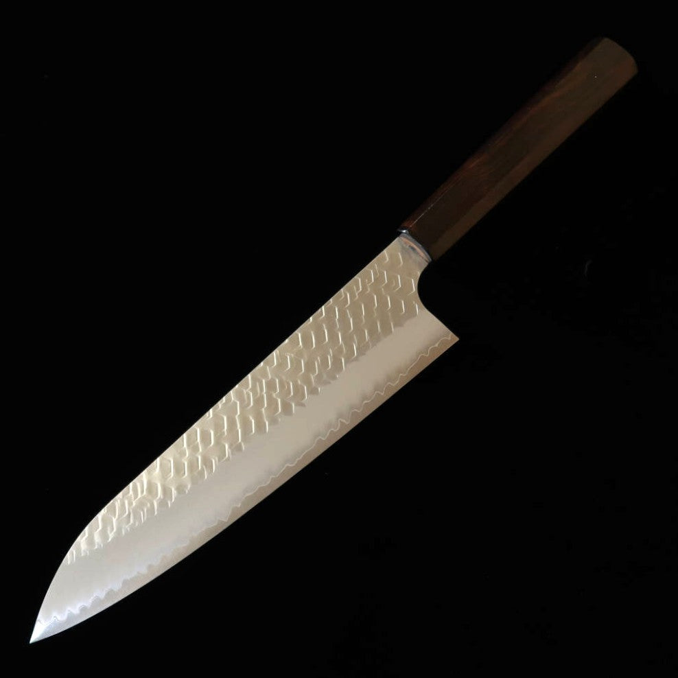 二唐刃物鍛造所 NIGARA SG2 磨き槌目 牛刀 黒檀一体型柄 (210mm)