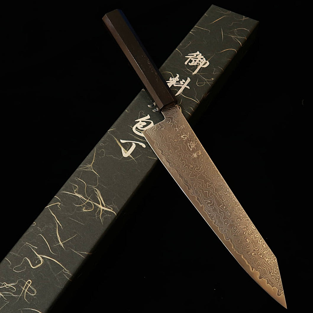 初心 HATSUKOKORO 流氷 切付牛刀 SG2 ダマスカス 磨き 黒檀一体柄（210