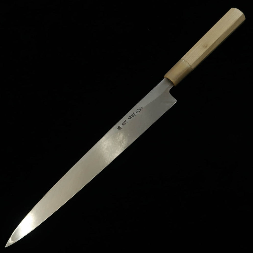 MIURA Itadaki Miura Itadaki Tanaka Giichi yanagiba acabado negro acero Shirogami No.2 (270/300 mm)