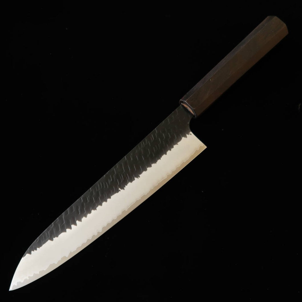 二唐刃物鍛造所 NIGARA SG2 磨き槌目 牛刀 黒檀一体型柄 (240mm)