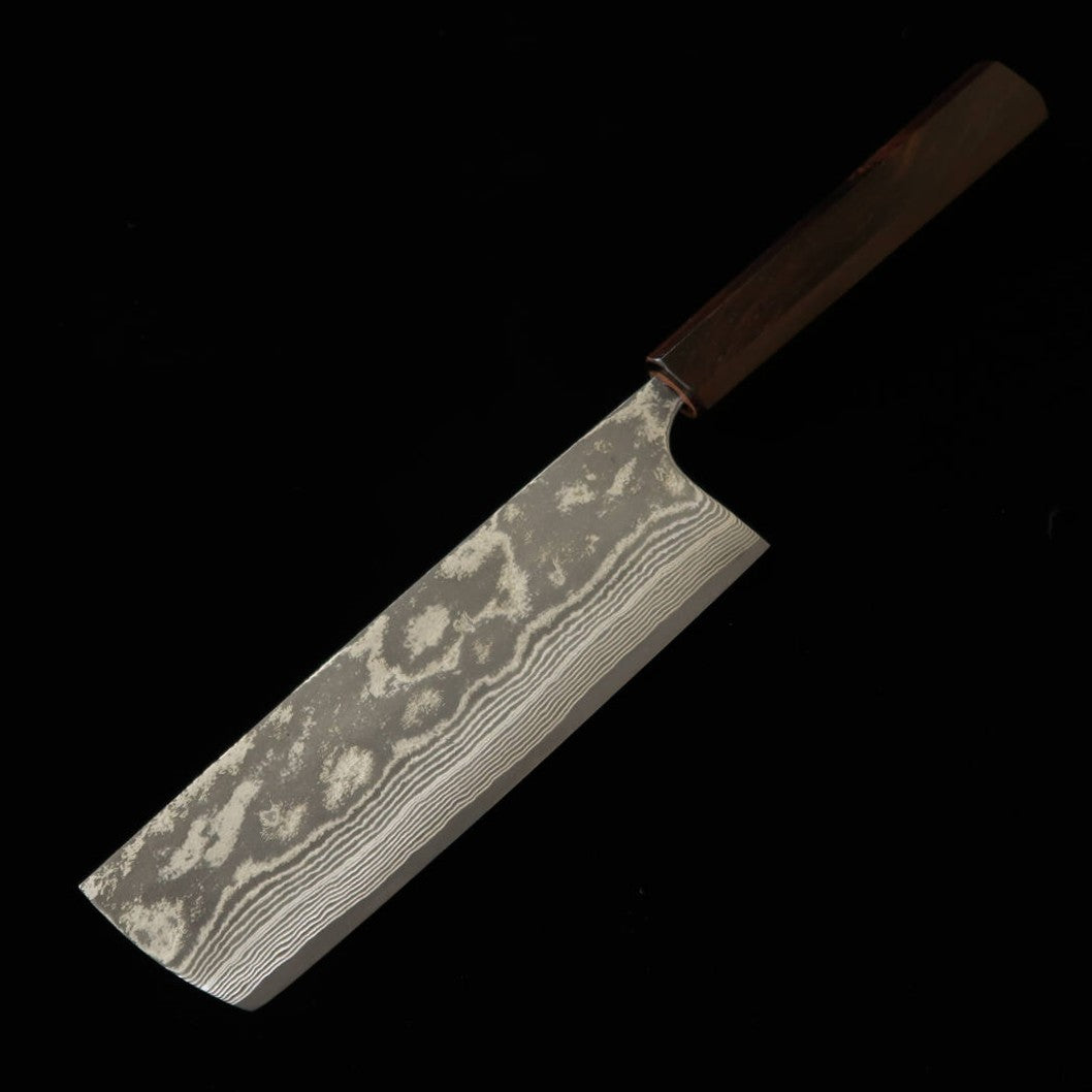 佐治武士 SAJITAKESHI 菜切 VG10 黒染めダマスカス 黒檀一体型柄（165mm）
