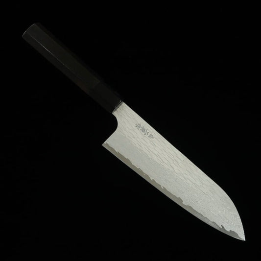 Nigara VG XEOS, damas martelé, Santoku, manche en ébène (185 mm).