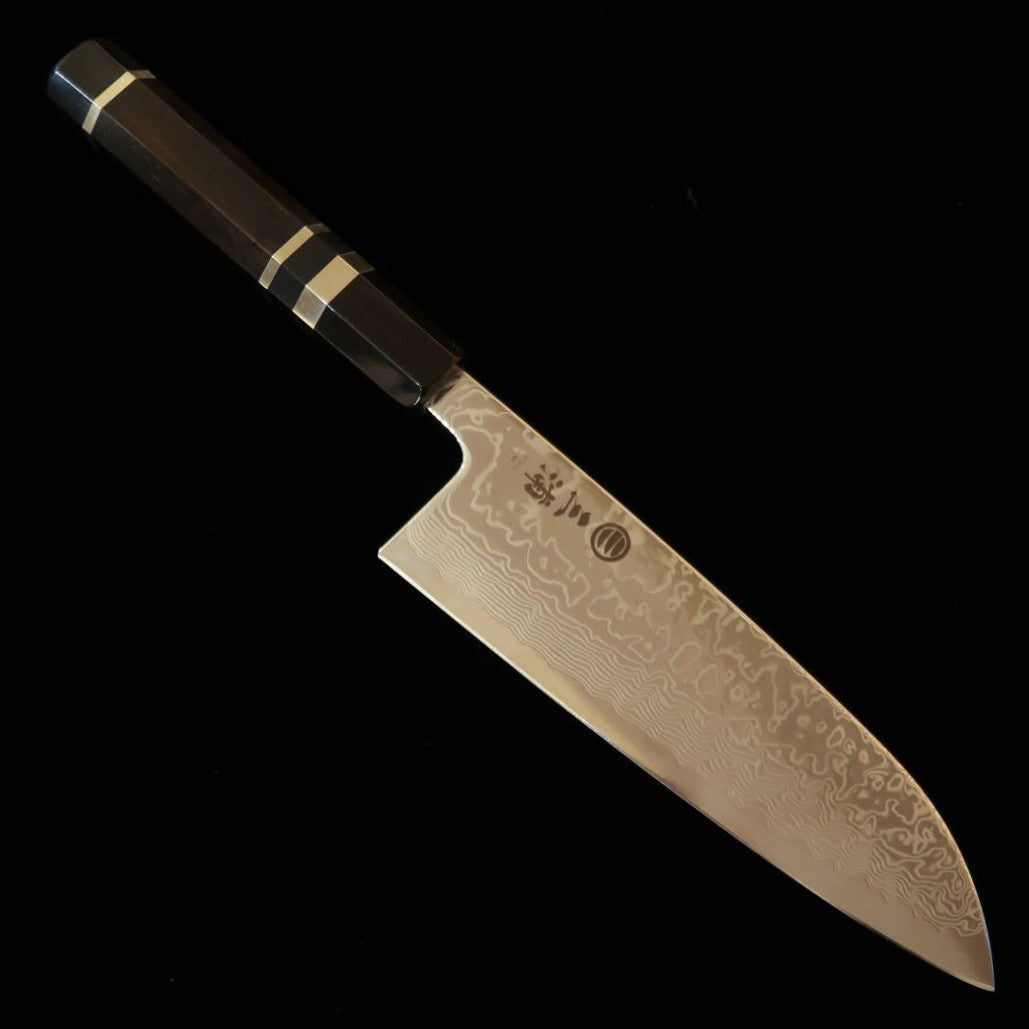三浦MIURA 三徳 SLD ニッケルダマスカス 磨き 黒檀銀巻柄 （165mm）