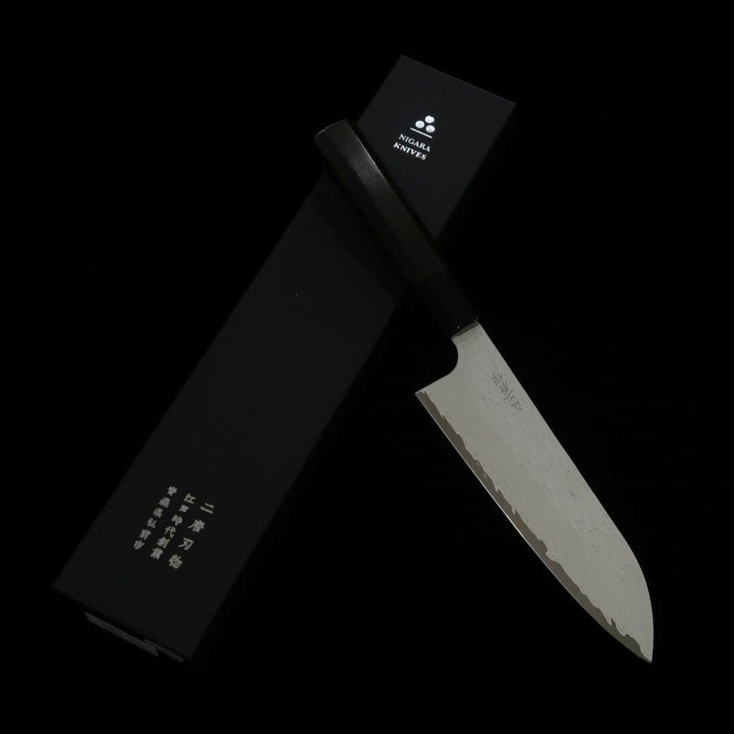 NIGARA VG-XEOS Hammered Damascus Santoku Ebony Handle (185mm)