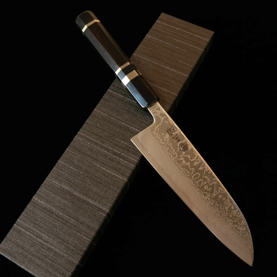 三浦MIURA 三徳 SLD ニッケルダマスカス 磨き 黒檀銀巻柄 （165mm）