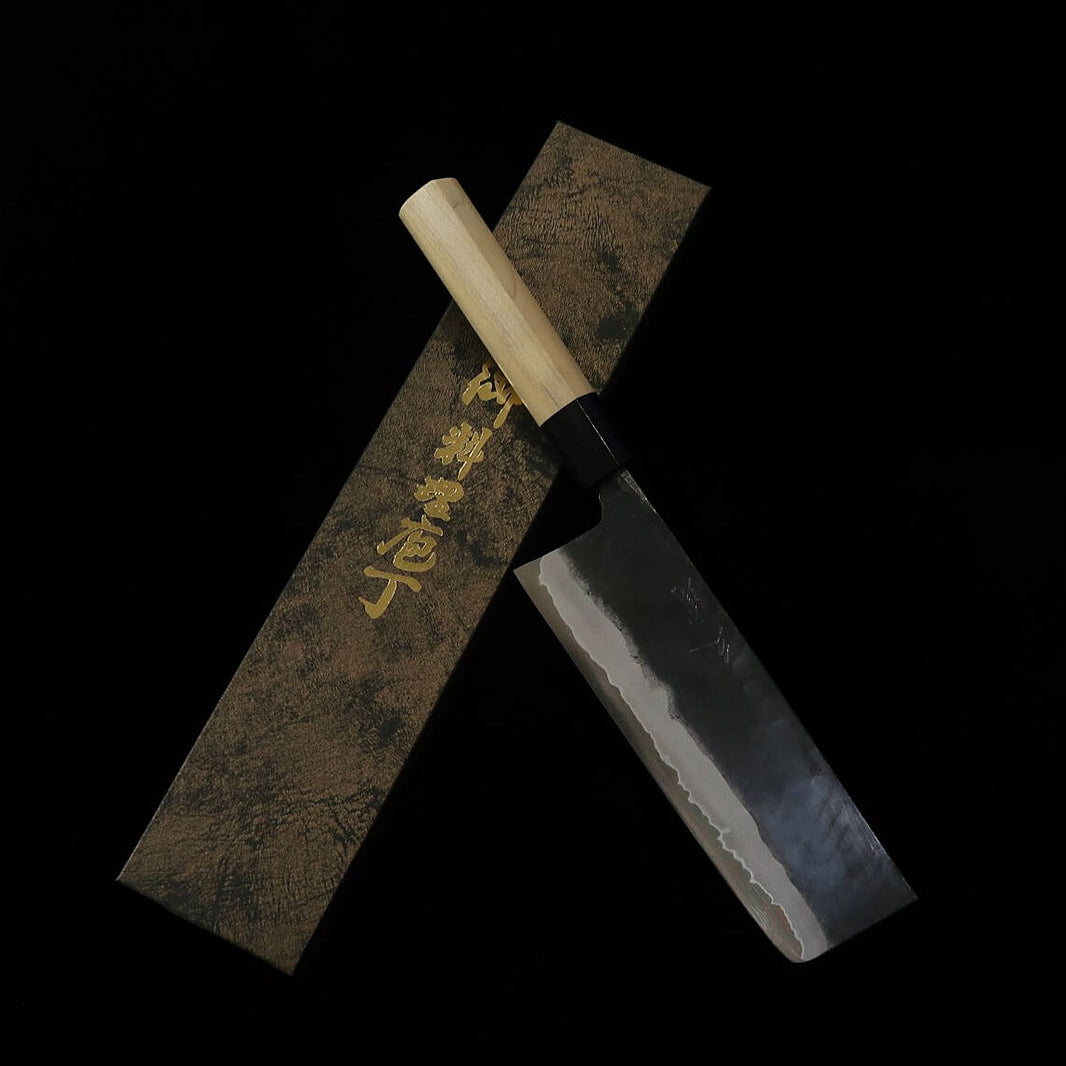 Miura MIURA by Shindo nakiri Aogami nº2 acabado negro, mango de magnolia con virola de cuerno de búfalo tipo castaña (165 mm)