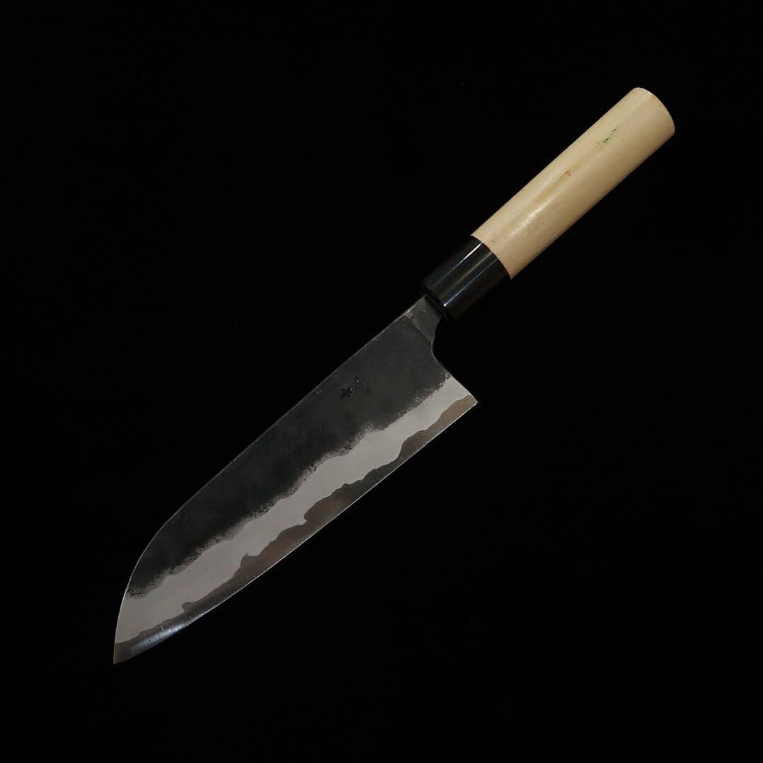 Miura MIURA by Shindo Santoku Aogami No.2, finition noire, manche en magnolia/buffle forme marron (165 mm)