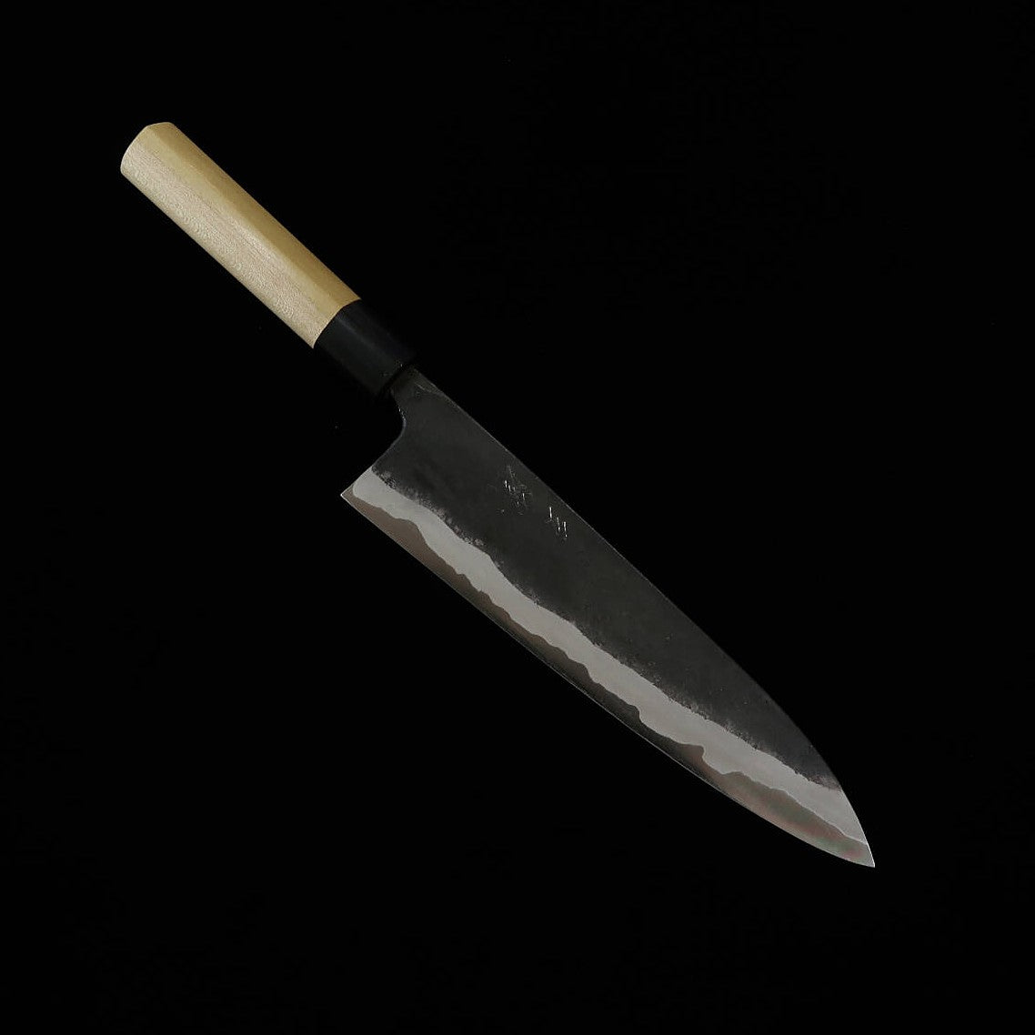 三浦 MIURA by Shindo　牛刀　青紙二号　黒打ち　朴水牛栗型柄（180-270mm）