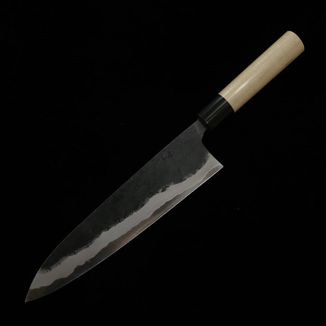 三浦 MIURA by Shindo　牛刀　青紙二号　黒打ち　朴水牛栗型柄（180-270mm）