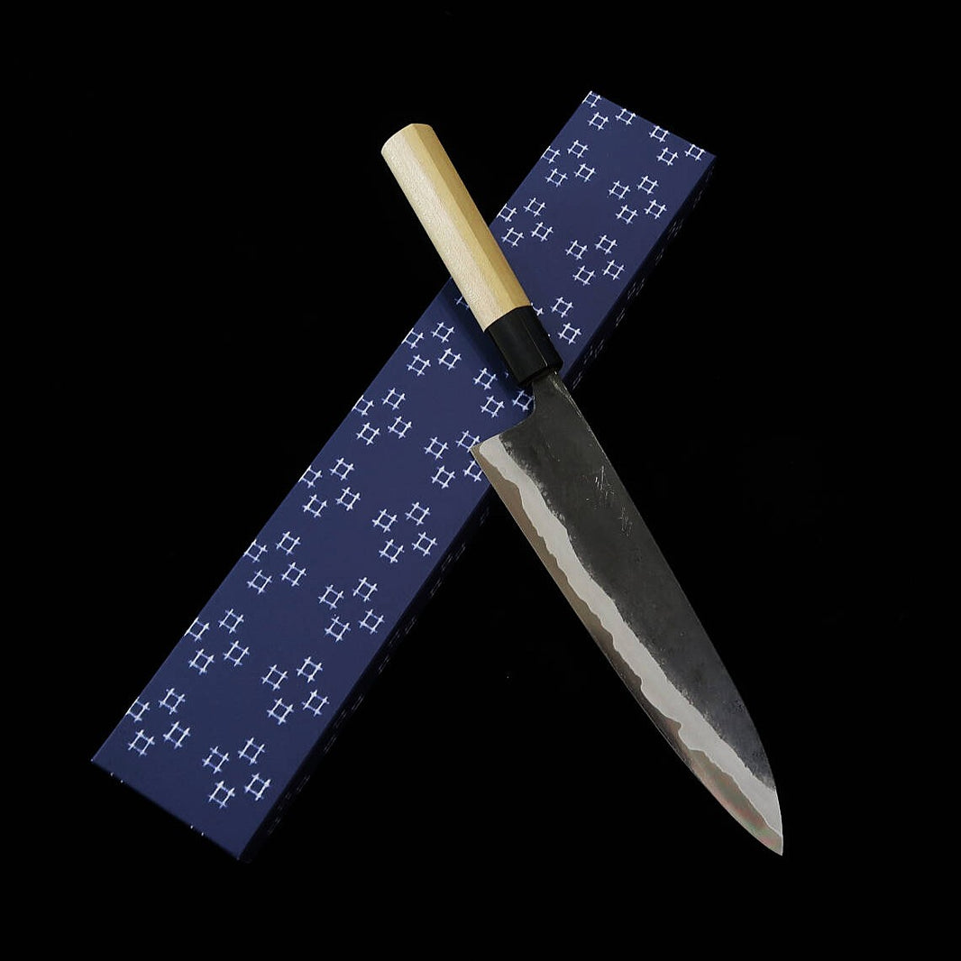 MIURA by Shindo Gyuto Aogami nº 2 acabado negro mango de magnolia con virola de búfalo en forma de castaña (180-270 mm)