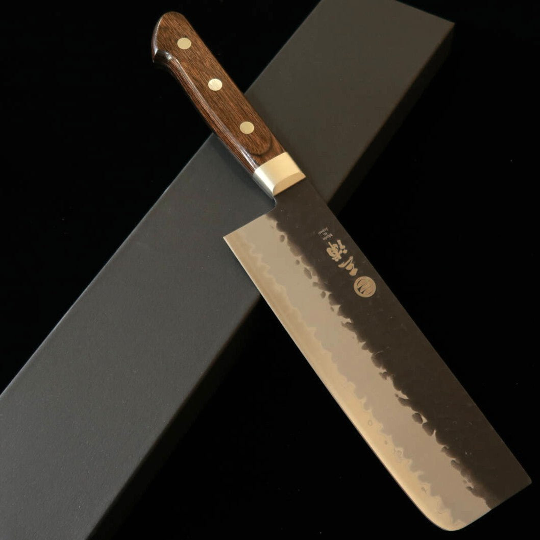Miura MIURA Nakiri Aogami Super Kurouchi Tsuchime Cabo Marrom-escuro com Tsuba (165 mm)