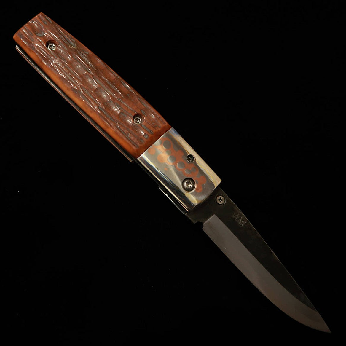 武田刃物TAKEDA　備中手打ち鍛冶 稲垣文雄作 ライナーロックフォルダーナイフ フェイクスタッグ