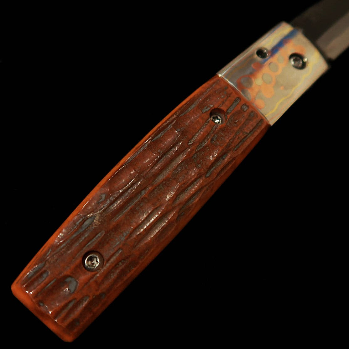 武田刃物TAKEDA　備中手打ち鍛冶 稲垣文雄作 ライナーロックフォルダーナイフ フェイクスタッグ