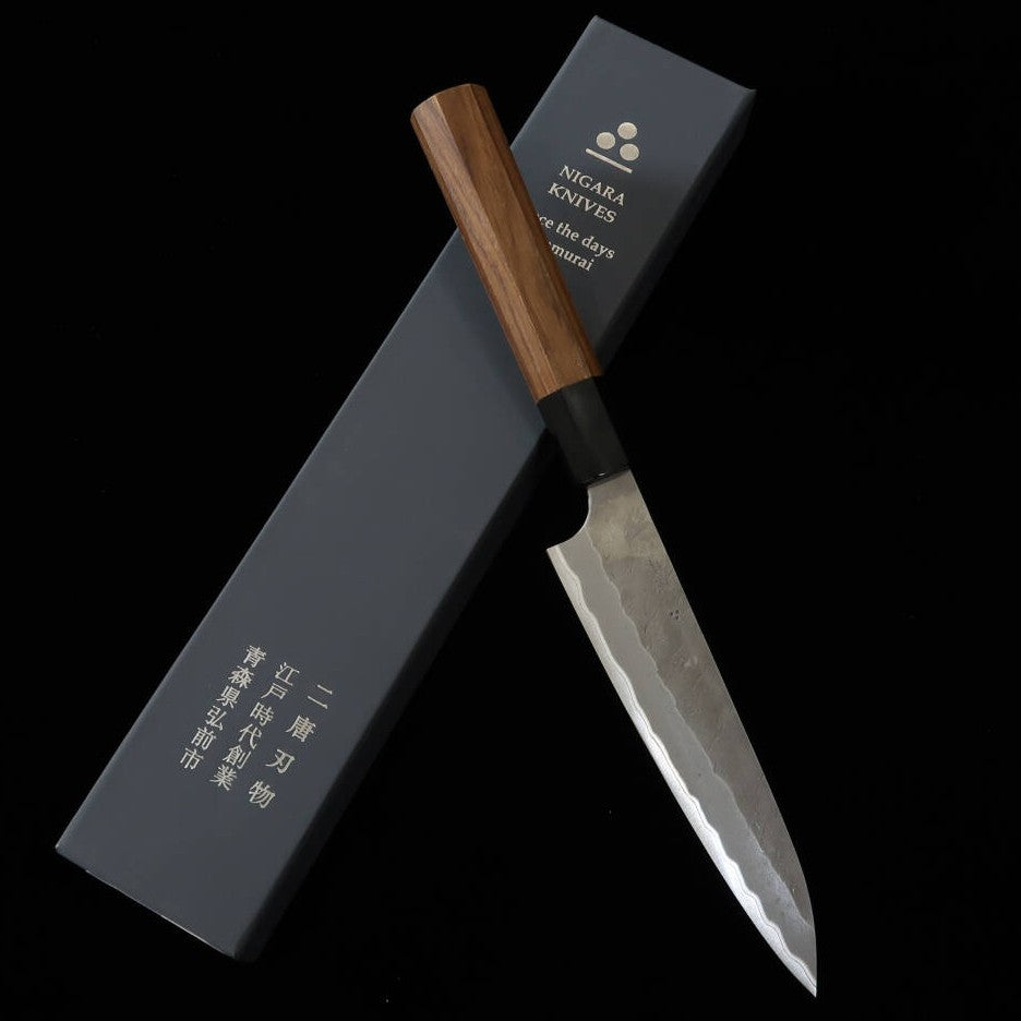 Petty NIGARA Aogami Super steel Hammered Teak Handle (120/150mm)